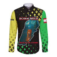 Lebanon Wild Cedar Forest Long Sleeve Button Shirt with Leopard and National Map Design