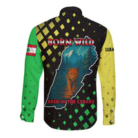 Lebanon Wild Cedar Forest Long Sleeve Button Shirt with Leopard and National Map Design