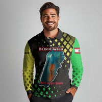 Lebanon Wild Cedar Forest Long Sleeve Polo Shirt with Leopard and National Map Design