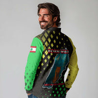 Lebanon Wild Cedar Forest Long Sleeve Polo Shirt with Leopard and National Map Design