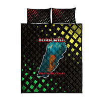 Lebanon Wild Cedar Forest Quilt Bed Set with Leopard and National Map Design