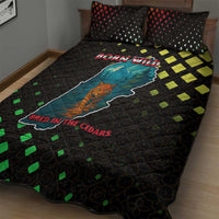 Lebanon Wild Cedar Forest Quilt Bed Set with Leopard and National Map Design