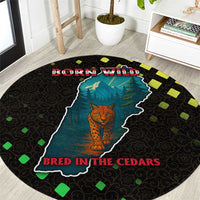 Lebanon Wild Cedar Forest Round Carpet with Leopard and National Map Design