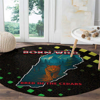 Lebanon Wild Cedar Forest Round Carpet with Leopard and National Map Design