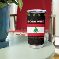 Lebanon Wild Cedar Forest Tumbler Cup with Leopard and National Map Design
