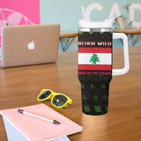 Lebanon Wild Cedar Forest Tumbler With Handle with Leopard and National Map Design
