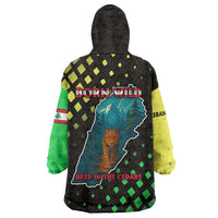 Lebanon Wild Cedar Forest Wearable Blanket Hoodie with Leopard and National Map Design
