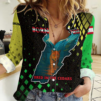Lebanon Wild Cedar Forest Women Casual Shirt with Leopard and National Map Design
