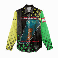 Lebanon Wild Cedar Forest Women Casual Shirt with Leopard and National Map Design