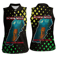 Lebanon Wild Cedar Forest Women Sleeveless Polo Shirt with Leopard and National Map Design