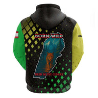 Lebanon Wild Cedar Forest Zip Hoodie with Leopard and National Map Design