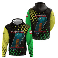 Lebanon Wild Cedar Forest Zip Hoodie with Leopard and National Map Design