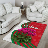 Lebanon Cyclamen Flower Area Rug with Patriotic Colors and Inspirational Quote