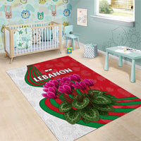 Lebanon Cyclamen Flower Area Rug with Patriotic Colors and Inspirational Quote