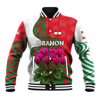 Lebanon Cyclamen Flower Baseball Jacket with Patriotic Colors and Inspirational Quote