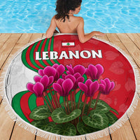 Lebanon Cyclamen Flower Beach Blanket with Patriotic Colors and Inspirational Quote