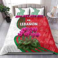 Lebanon Cyclamen Flower Bedding Set with Patriotic Colors and Inspirational Quote
