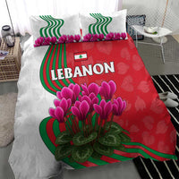 Lebanon Cyclamen Flower Bedding Set with Patriotic Colors and Inspirational Quote