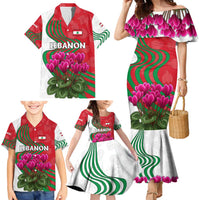 Lebanon Cyclamen Flower Family Matching Mermaid Dress and Hawaiian Shirt with Patriotic Colors and Inspirational Quote