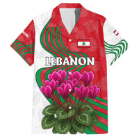 Lebanon Cyclamen Flower Family Matching Off The Shoulder Long Sleeve Dress and Hawaiian Shirt with Patriotic Colors and Inspirational Quote