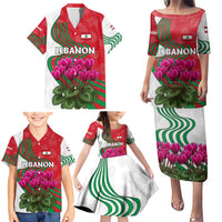 Lebanon Cyclamen Flower Family Matching Puletasi and Hawaiian Shirt with Patriotic Colors and Inspirational Quote