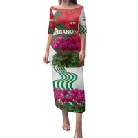Lebanon Cyclamen Flower Family Matching Puletasi and Hawaiian Shirt with Patriotic Colors and Inspirational Quote