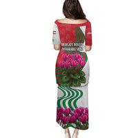 Lebanon Cyclamen Flower Family Matching Puletasi and Hawaiian Shirt with Patriotic Colors and Inspirational Quote