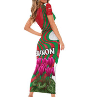 Lebanon Cyclamen Flower Family Matching Short Sleeve Bodycon Dress and Hawaiian Shirt with Patriotic Colors and Inspirational Quote
