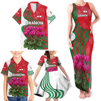 Lebanon Cyclamen Flower Family Matching Tank Maxi Dress and Hawaiian Shirt with Patriotic Colors and Inspirational Quote