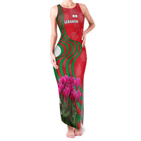 Lebanon Cyclamen Flower Family Matching Tank Maxi Dress and Hawaiian Shirt with Patriotic Colors and Inspirational Quote