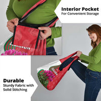 Lebanon Cyclamen Flower Grocery Bag with Patriotic Colors and Inspirational Quote