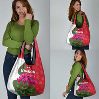 Lebanon Cyclamen Flower Grocery Bag with Patriotic Colors and Inspirational Quote