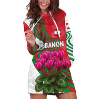Lebanon Cyclamen Flower Hoodie Dress with Patriotic Colors and Inspirational Quote