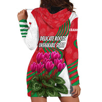 Lebanon Cyclamen Flower Hoodie Dress with Patriotic Colors and Inspirational Quote