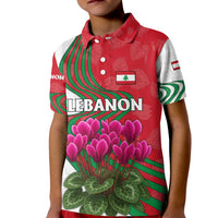 Lebanon Cyclamen Flower Kid Polo Shirt with Patriotic Colors and Inspirational Quote
