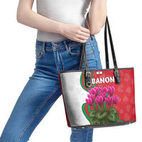 Lebanon Cyclamen Flower Leather Tote Bag with Patriotic Colors and Inspirational Quote