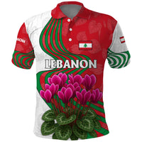 Lebanon Cyclamen Flower Polo Shirt with Patriotic Colors and Inspirational Quote