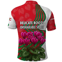Lebanon Cyclamen Flower Polo Shirt with Patriotic Colors and Inspirational Quote