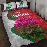 Lebanon Cyclamen Flower Quilt Bed Set with Patriotic Colors and Inspirational Quote