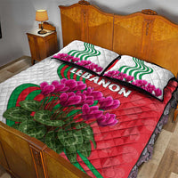 Lebanon Cyclamen Flower Quilt Bed Set with Patriotic Colors and Inspirational Quote