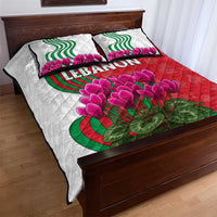 Lebanon Cyclamen Flower Quilt Bed Set with Patriotic Colors and Inspirational Quote