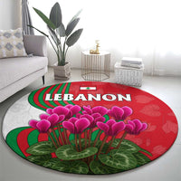 Lebanon Cyclamen Flower Round Carpet with Patriotic Colors and Inspirational Quote