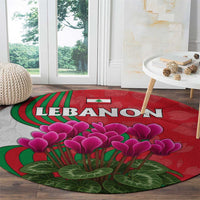 Lebanon Cyclamen Flower Round Carpet with Patriotic Colors and Inspirational Quote