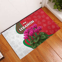 Lebanon Cyclamen Flower Rubber Doormat with Patriotic Colors and Inspirational Quote
