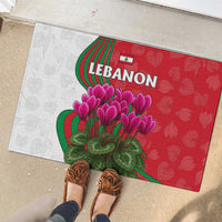 Lebanon Cyclamen Flower Rubber Doormat with Patriotic Colors and Inspirational Quote