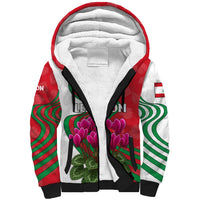 Lebanon Cyclamen Flower Sherpa Hoodie with Patriotic Colors and Inspirational Quote
