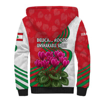 Lebanon Cyclamen Flower Sherpa Hoodie with Patriotic Colors and Inspirational Quote