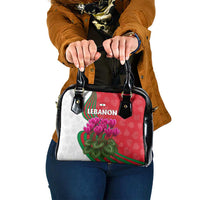 Lebanon Cyclamen Flower Shoulder Handbag with Patriotic Colors and Inspirational Quote
