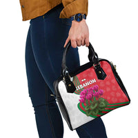 Lebanon Cyclamen Flower Shoulder Handbag with Patriotic Colors and Inspirational Quote
