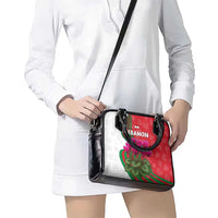 Lebanon Cyclamen Flower Shoulder Handbag with Patriotic Colors and Inspirational Quote